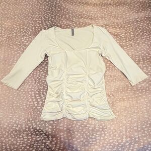 Last Tango Ruched Cream Top | Scoop Neck Stretch Blouse | Size M/L | Made in USA